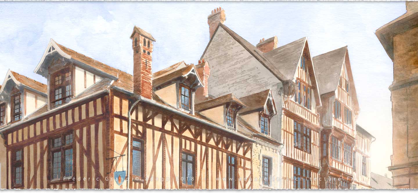 perspective aquarelle et dessin en architecture restauration patrimoine réhabilitation et construction de logements et commerces Valence (Drôme)