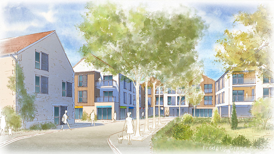 Aquarelle en architecture - Logements - NEUVILLE-SUR-OISE