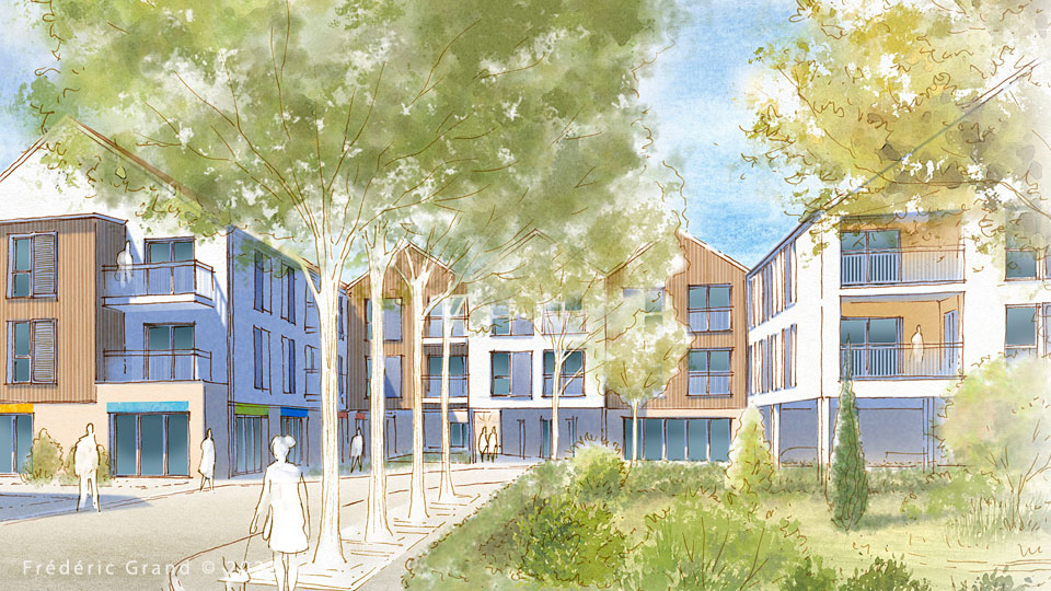 Aquarelle en architecture - Logements - NEUVILLE-SUR-OISE