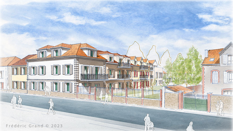 Aquarelle en architecture - Logements - PROVINS (Seine-et-Marne)