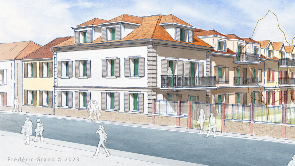 Aquarelle en architecture - Logements - PROVINS (Seine-et-Marne)