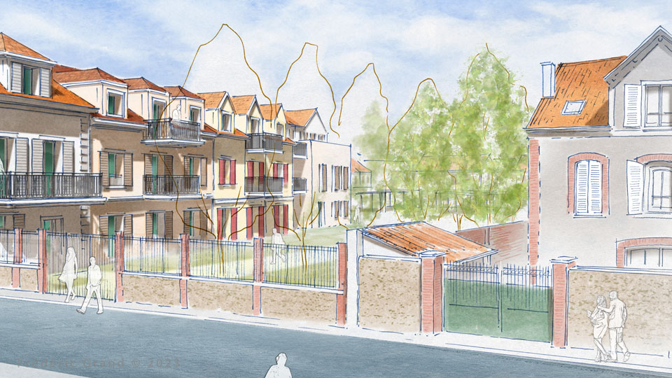 Aquarelle en architecture - Logements - PROVINS (Seine-et-Marne)