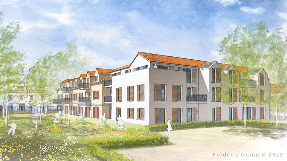 Aquarelle en architecture - Logements - PROVINS (Seine-et-Marne)