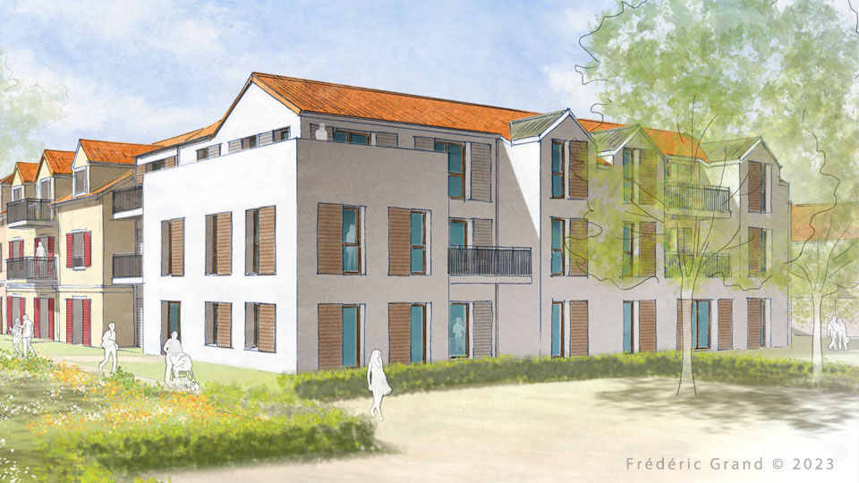 Aquarelle en architecture - Logements - PROVINS (Seine-et-Marne)