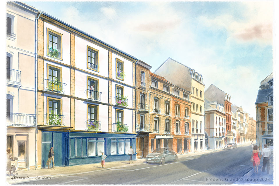 Aquarelle en architecture - logements - DIEPPE
