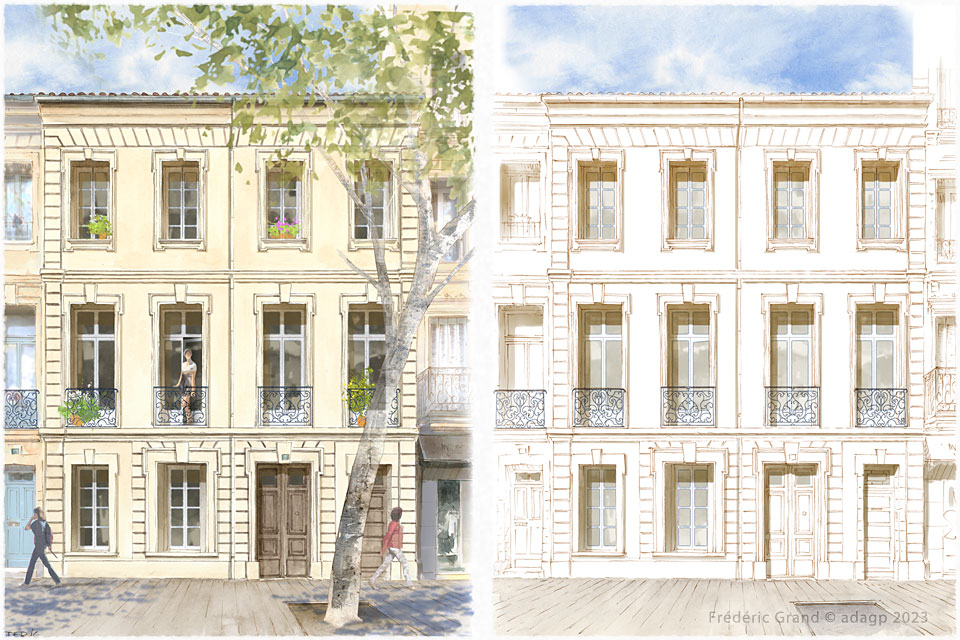aquarelle projet réhabilitation logements boulevard Gambetta Uzès