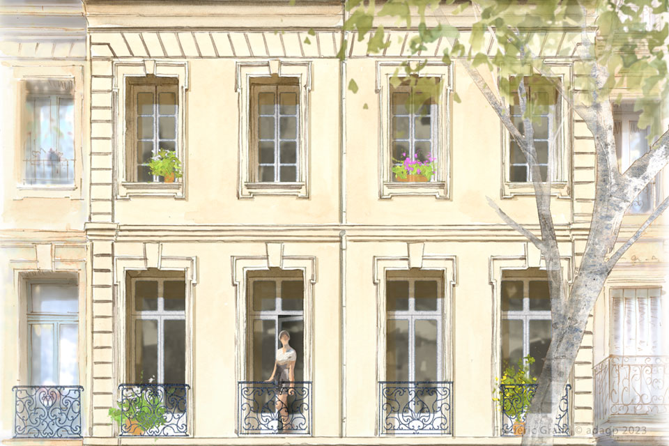 aquarelle projet réhabilitation logements boulevard Gambetta Uzès