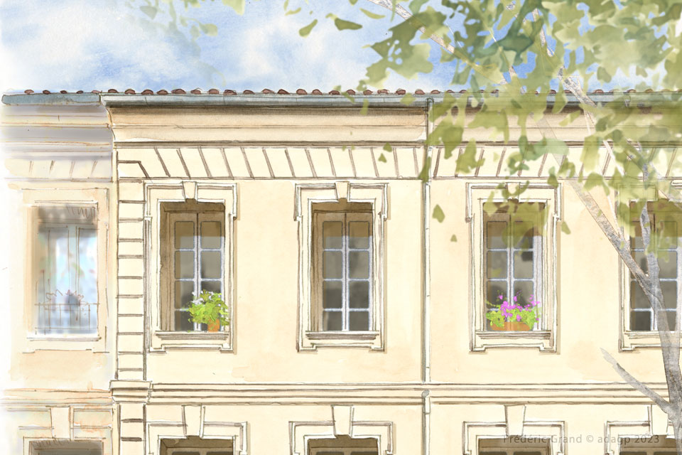 aquarelle projet réhabilitation logements boulevard Gambetta Uzès