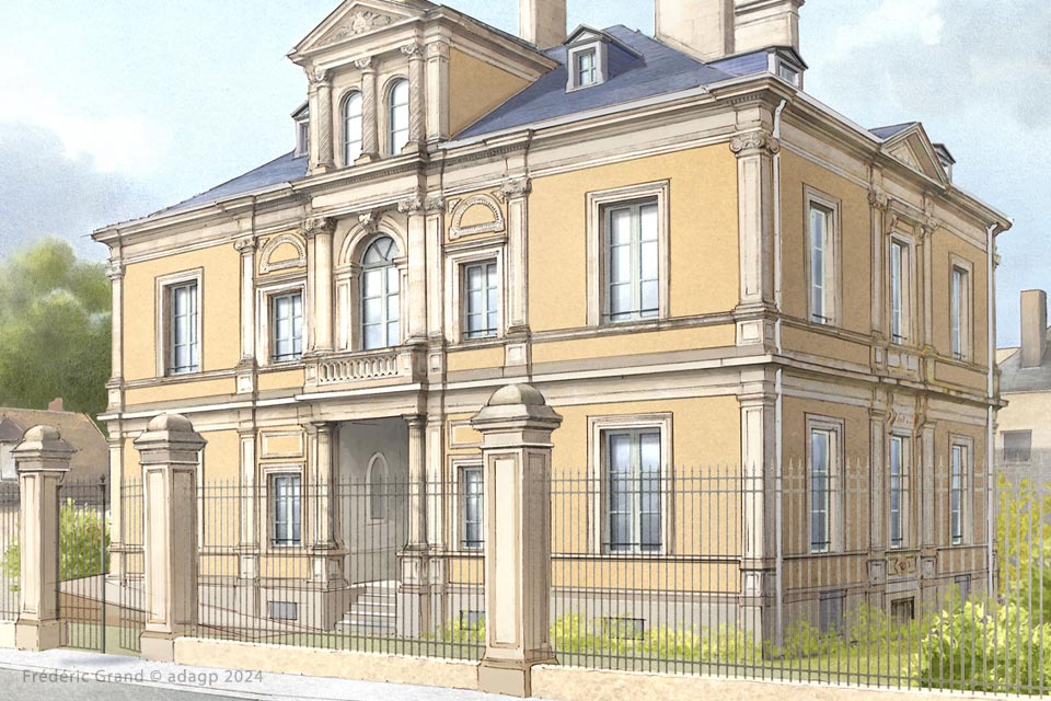 perspective dessin projet réhabilitation résidence séniors Mamers Sarthe illustration architecture patrimoine aquarelle