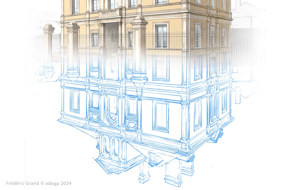 perspective dessin projet réhabilitation résidence séniors Mamers Sarthe illustration architecture patrimoine aquarelle
