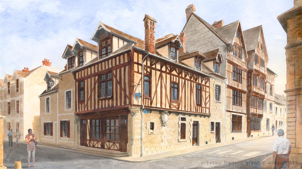 Aquarelle en architecture - Logis du Bon Saint-Jacques - MORET-SUR-LOING