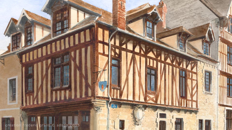 Aquarelle en architecture - Logis du Bon Saint-Jacques - MORET-SUR-LOING