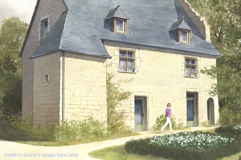 perspective dessin projet renovation manoir renaissance roche sevin illustration architecture patrimoine aquarelle
