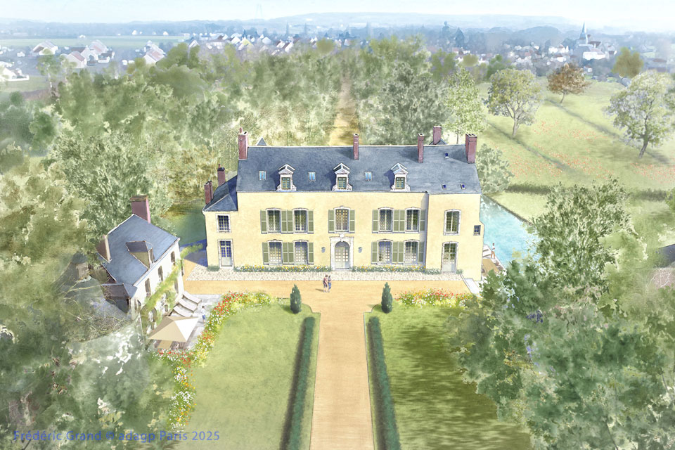 perspective dessin projet renovation chateau panet cormes illustration architecture patrimoine aquarelle