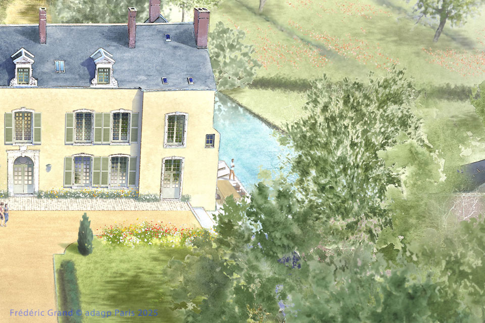 perspective dessin projet renovation chateau panet cormes illustration architecture patrimoine aquarelle