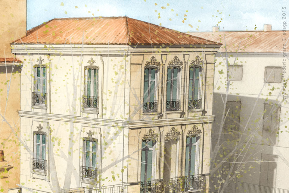 Aquarelle en architecture - Logements Bd Gambetta - NIMES