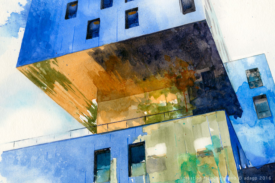 Aquarelle en architecture - Perspective artistique - Confluence - LYON