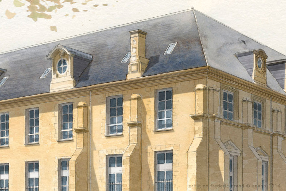 Aquarelle en architecture - Abbaye de Toussaint - CHALONS-EN-CHAMPAGNE