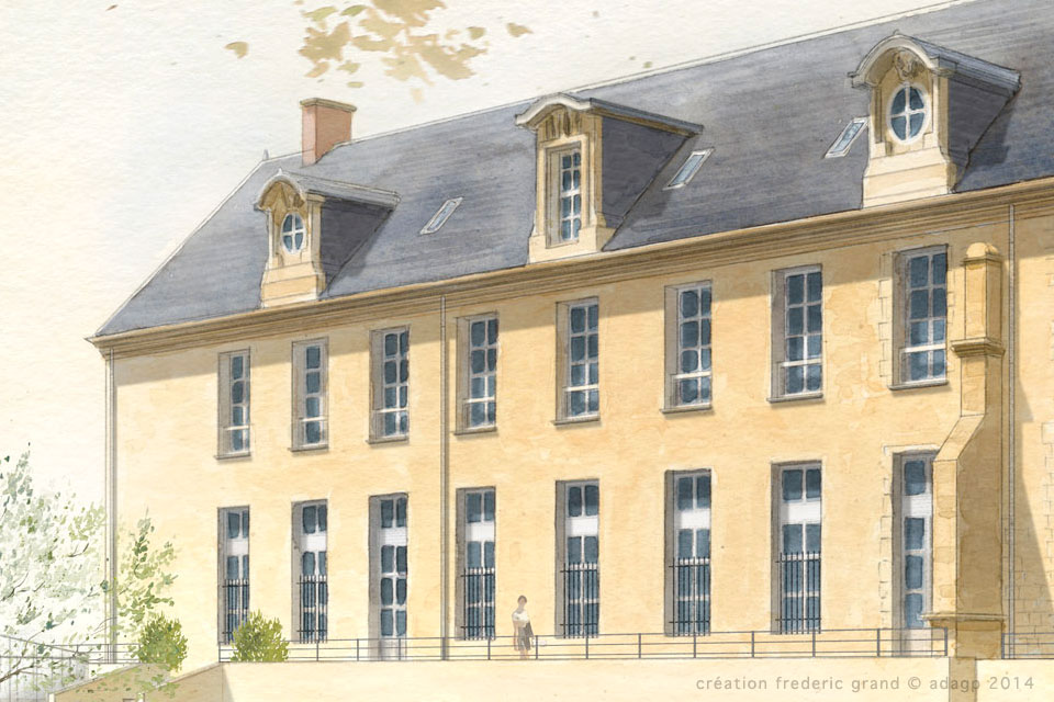 Aquarelle en architecture - Abbaye de Toussaint - CHALONS-EN-CHAMPAGNE