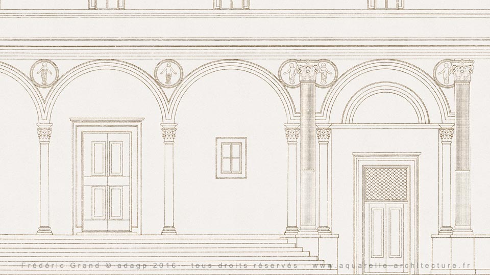 Aquarelle en architecture - Hôpital des Innocents - FLORENCE