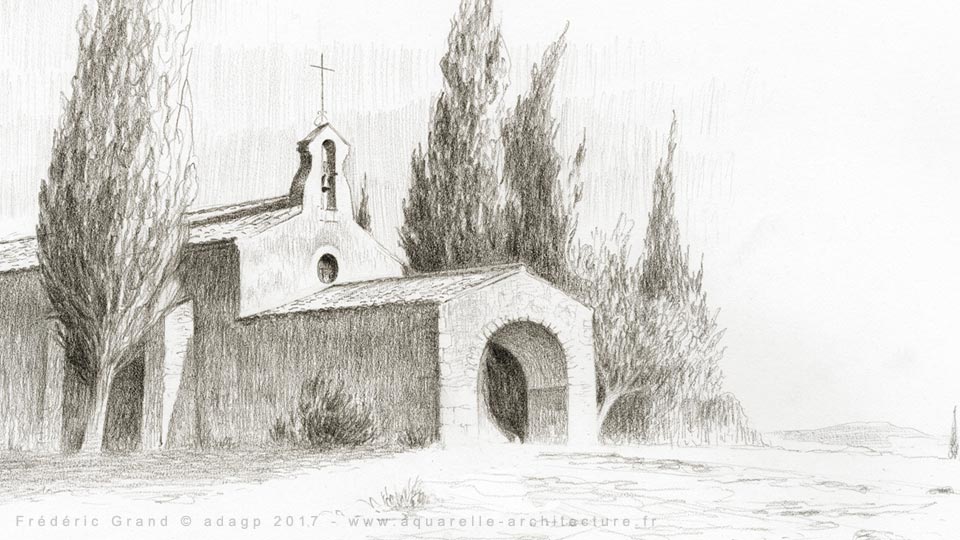 Aquarelle en architecture - Chapelle St-Sixte - EYGALIERES