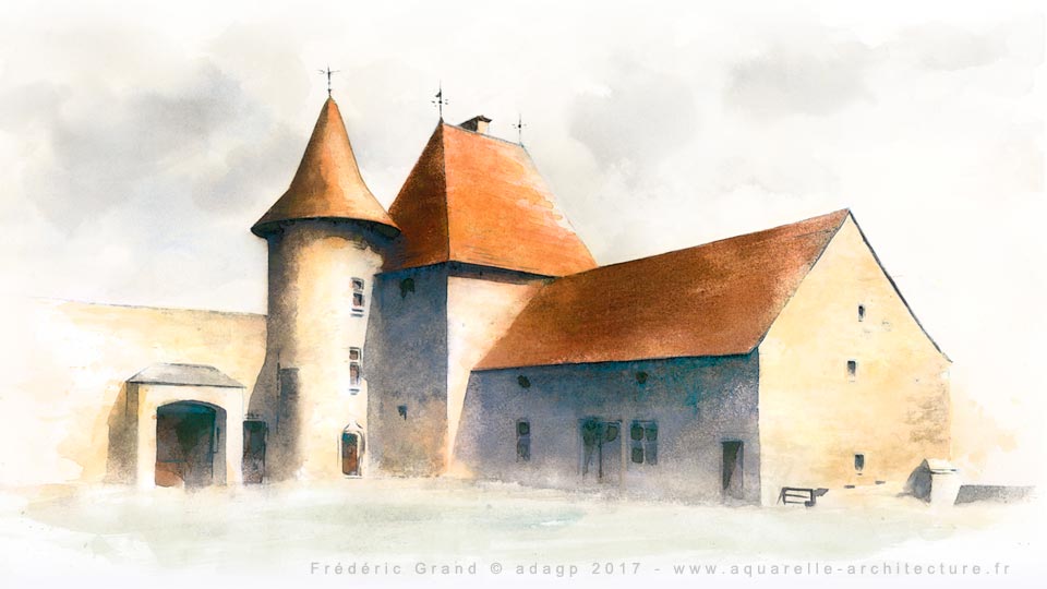 Aquarelle en architecture - Château de Biron - BIRON