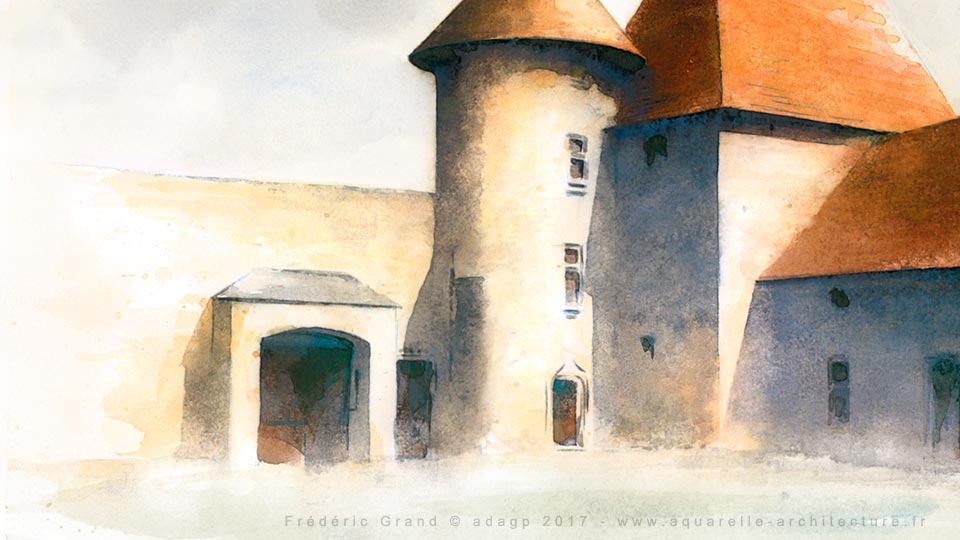 Aquarelle en architecture - Château de Biron - BIRON