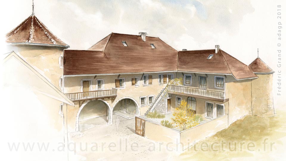 Aquarelle en architecture - château de Seynod - SEYNOD (74)