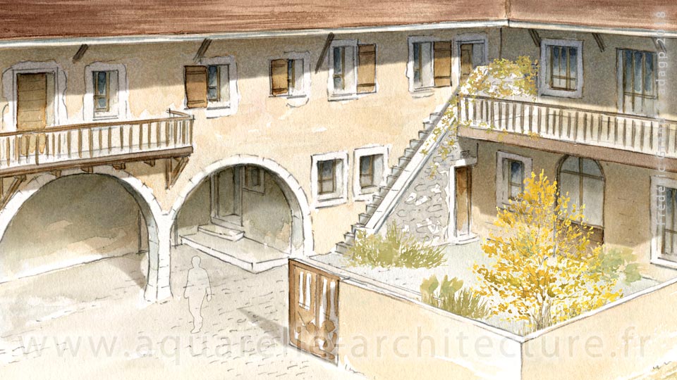 Aquarelle en architecture - château de Seynod - SEYNOD (74)