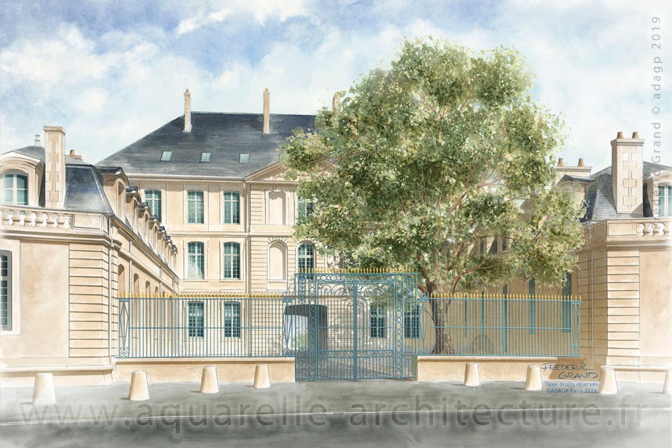 perspective dessin projet immobilier rénovation caserne Belliard Fontenay le Comte Vendée CIR Compagnie Immobilière Restauration illustration architecture patrimoine aquarelle