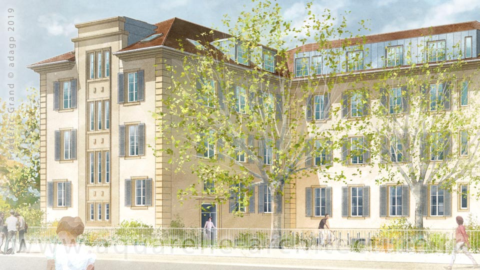 Aquarelle en architecture - Immeuble Thenard - MULHOUSE (68)