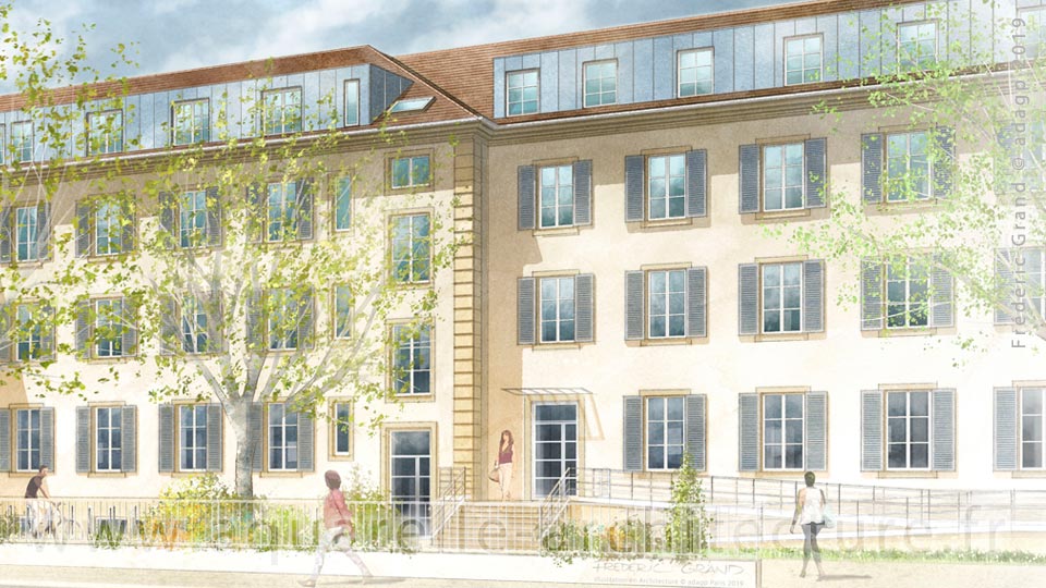 Aquarelle en architecture - Immeuble Thenard - MULHOUSE (68)