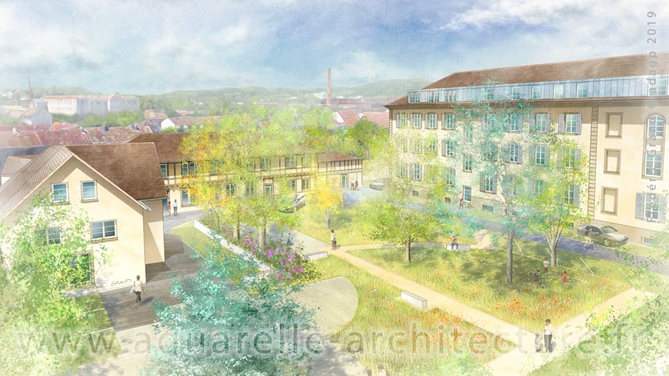 Aquarelle en architecture - Immeuble Thenard - MULHOUSE (68)