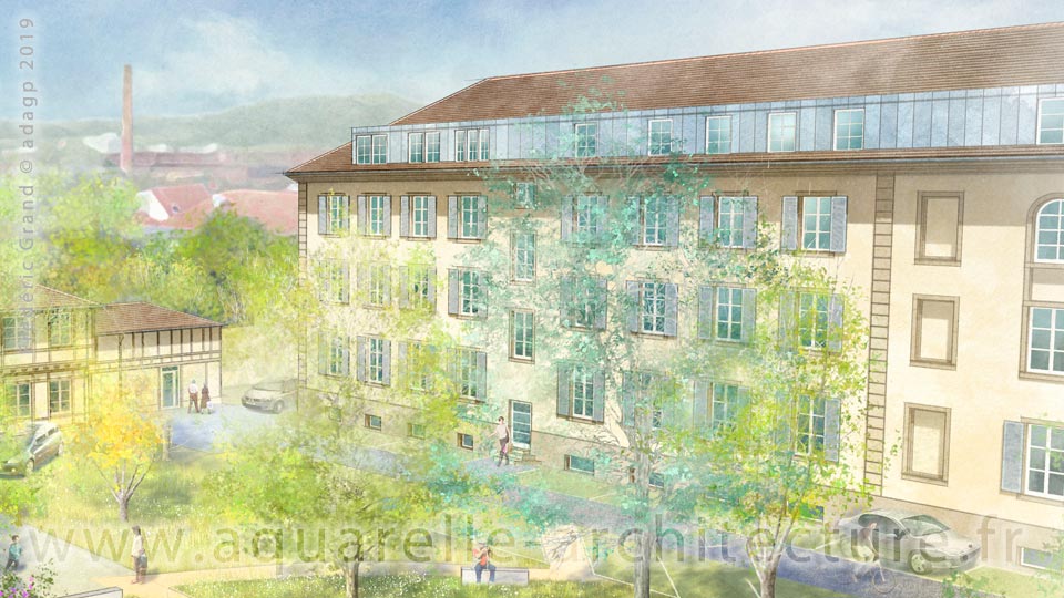 Aquarelle en architecture - Immeuble Thenard - MULHOUSE (68)