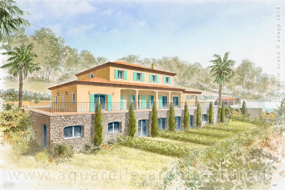 Aquarelle en architecture - Bastide - SAINT-PAUL-DE-VENCE