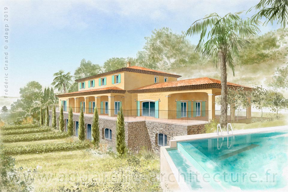 Aquarelle en architecture - Bastide - SAINT-PAUL-DE-VENCE