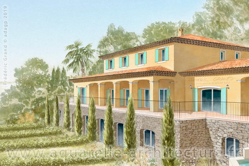 Aquarelle en architecture - Bastide - SAINT-PAUL-DE-VENCE