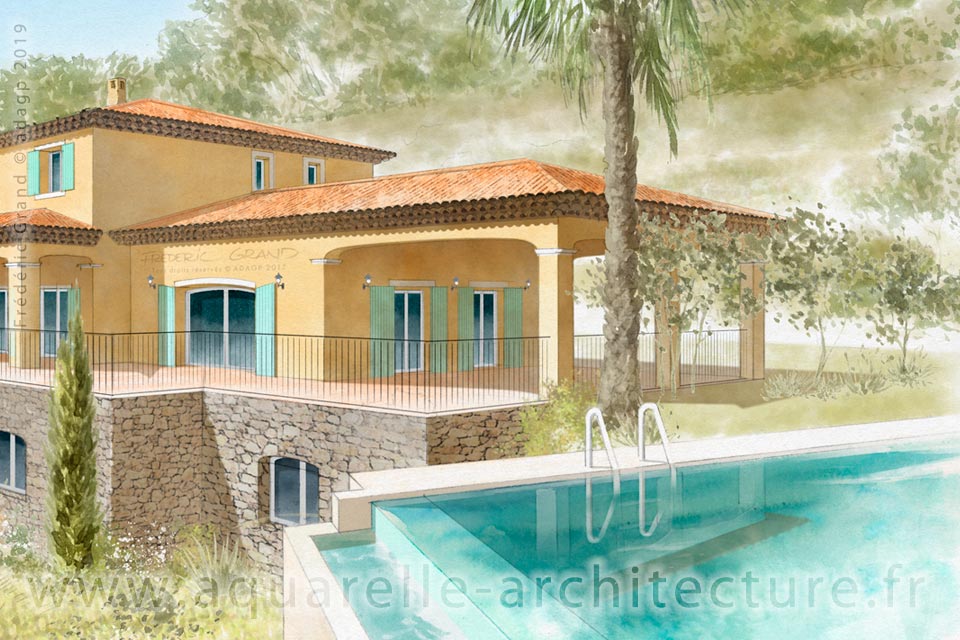 Aquarelle en architecture - Bastide - SAINT-PAUL-DE-VENCE