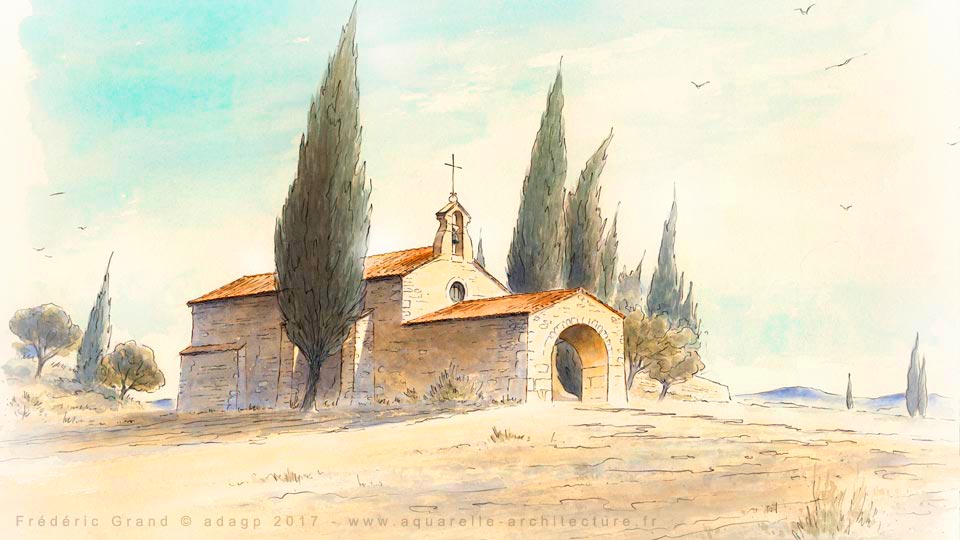 Aquarelle en architecture - Chapelle St-Sixte - EYGALIERES