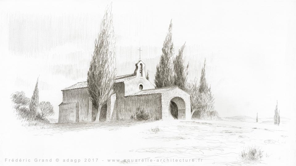 Aquarelle en architecture - Chapelle St-Sixte - EYGALIERES