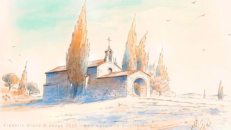 Aquarelle en architecture - Chapelle St-Sixte - EYGALIERES