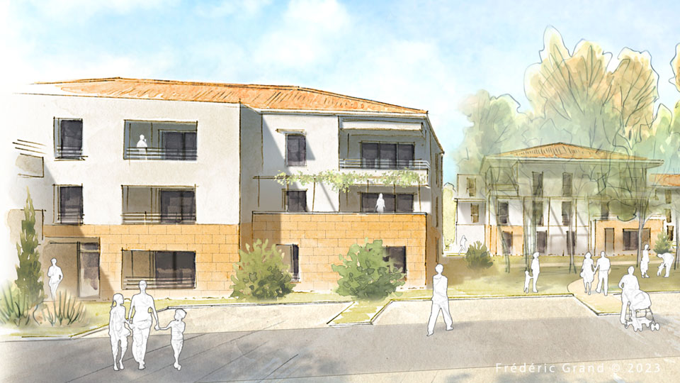 Aquarelle en architecture - Logements Valcros-Campanile - Aix-en-Provence