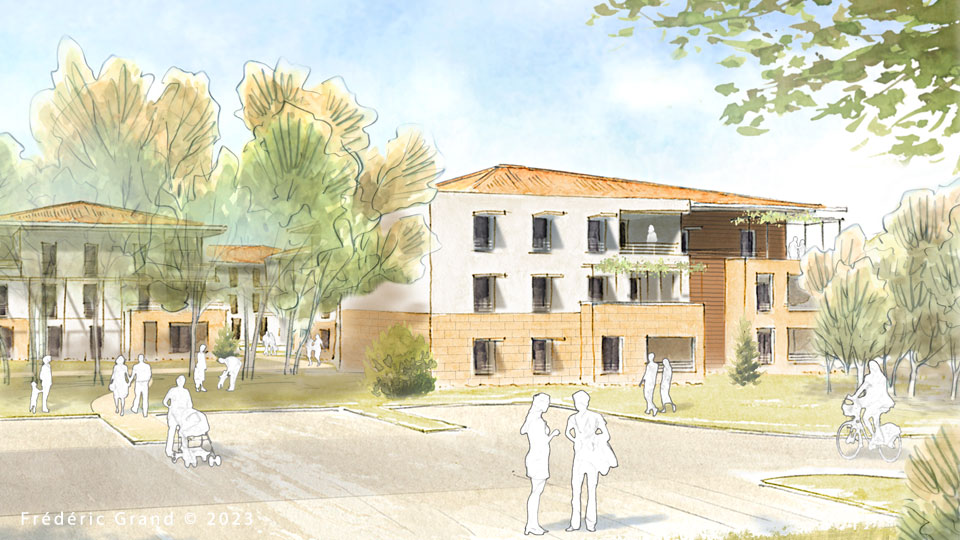 Aquarelle en architecture - Logements Valcros-Campanile - Aix-en-Provence