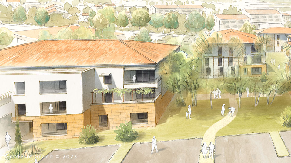 Aquarelle en architecture - Logements Valcros-Campanile - Aix-en-Provence