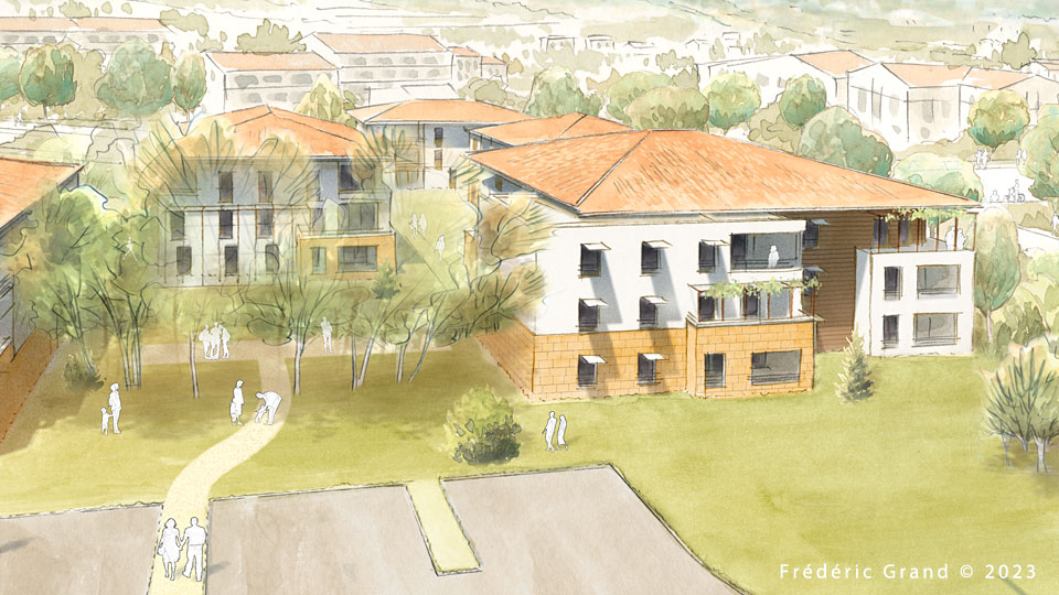 Aquarelle en architecture - Logements Valcros-Campanile - Aix-en-Provence