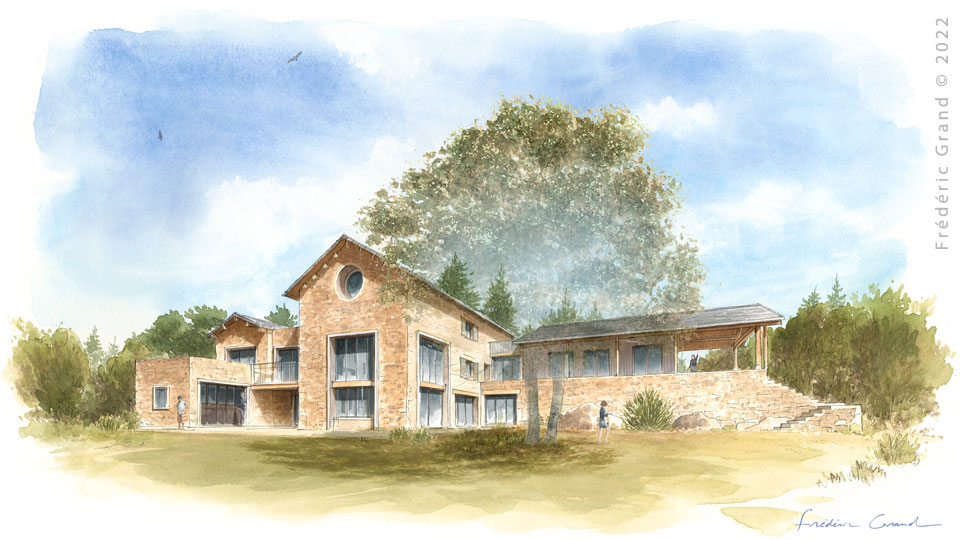 Aquarelle en architecture - ferme ardéchoise - SAINT-AGRÈVE