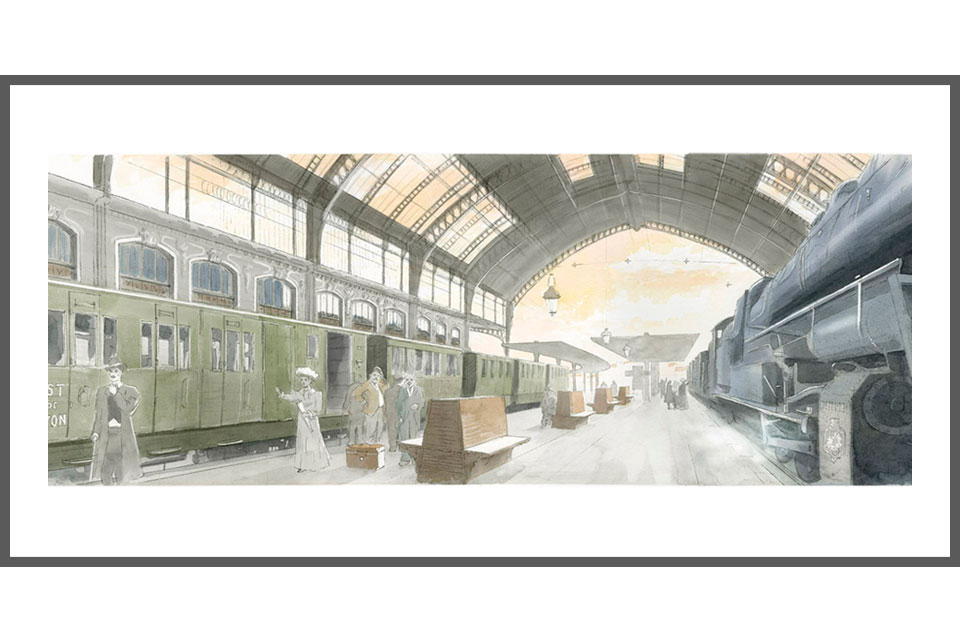 aquarelle architecture tirage gare des Brotteaux hall 13 bis Lyon