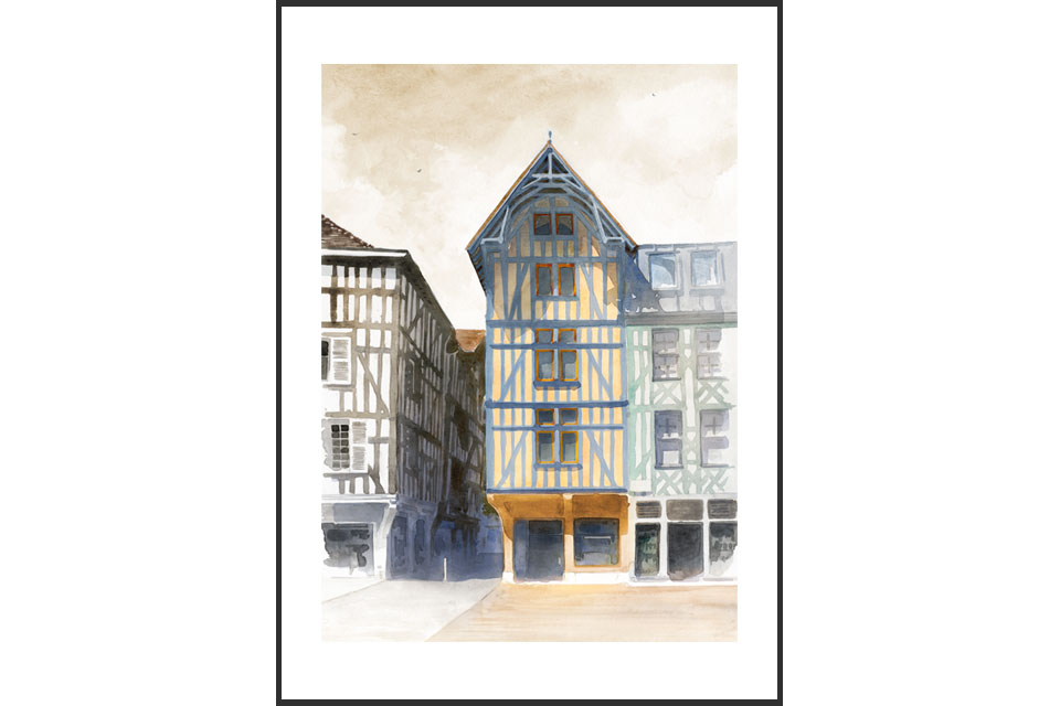 aquarelle architecture tirage rénovation maisons colombage zola Troyes
