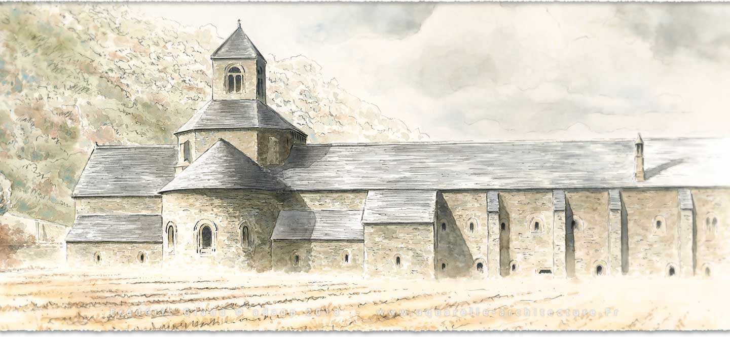 perspective aquarelle et dessin en architecture restauration patrimoine abbaye Senanque Gordes (Var)