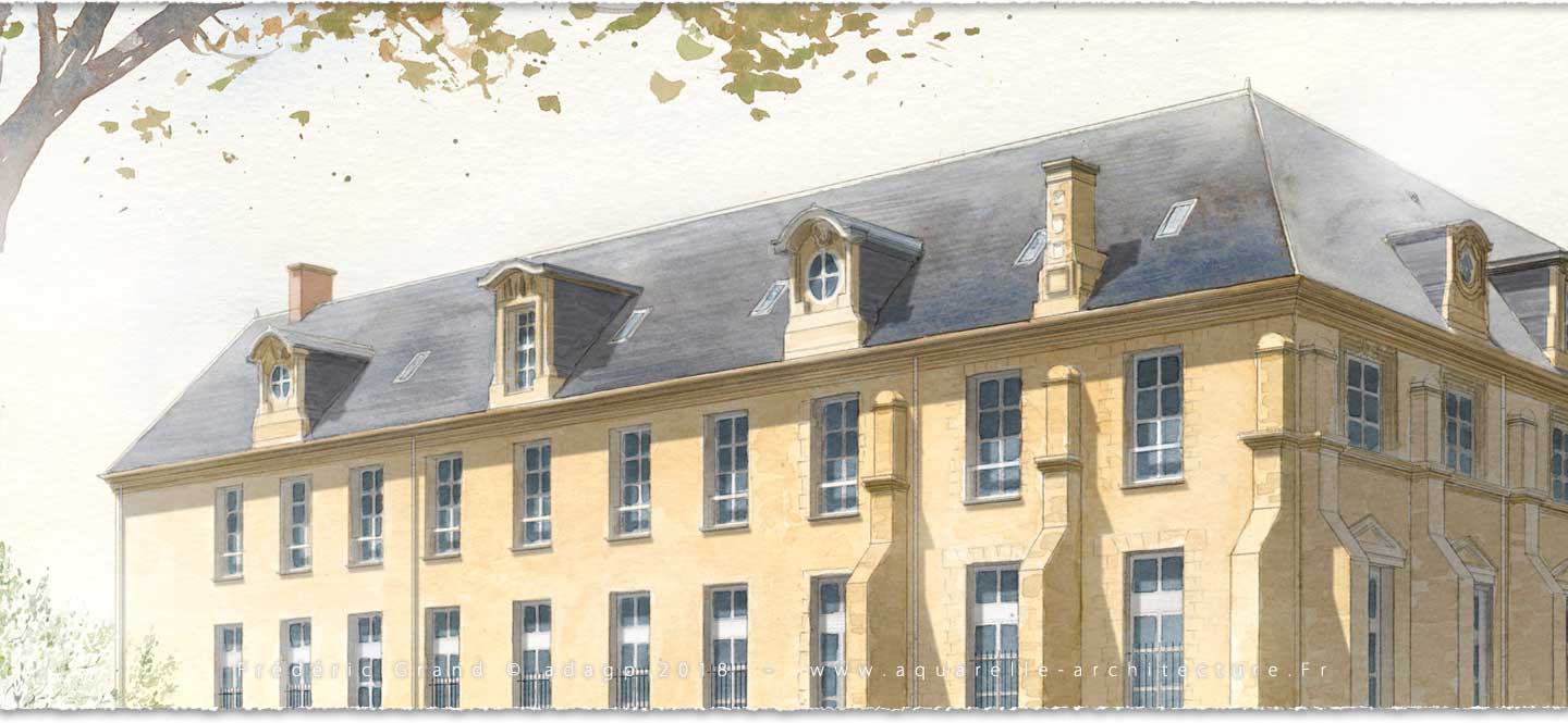 perspective aquarelle et dessin en architecture restauration patrimoine château médiéval Gibanel Argentat (Corrèze)